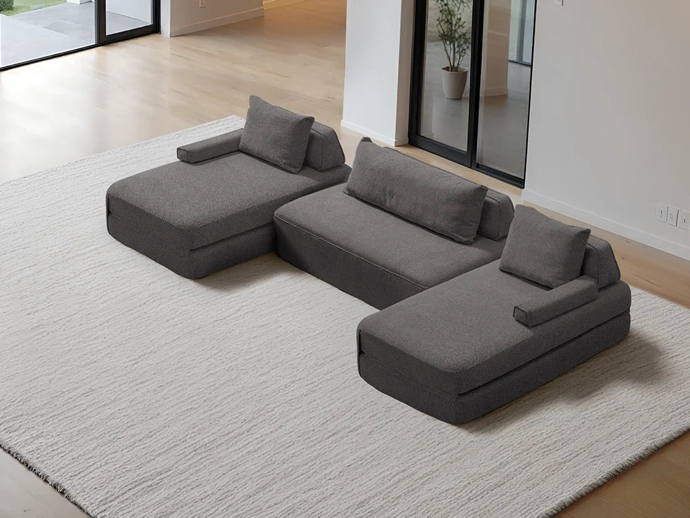 Cushie Modular 4-Seater U-Shaped Double Chaise (3.47m) - Charcoal