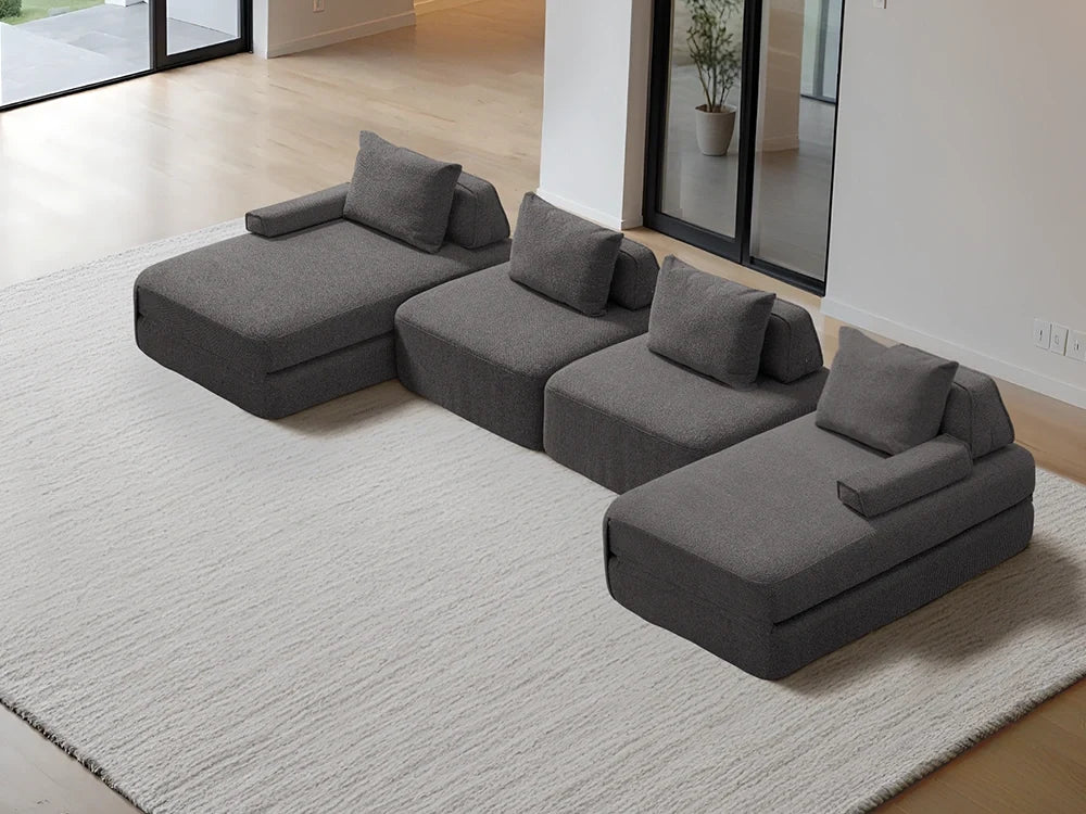 Cushie Modular 4-Seater U-Shaped Double Chaise (3.96m) - Charcoal