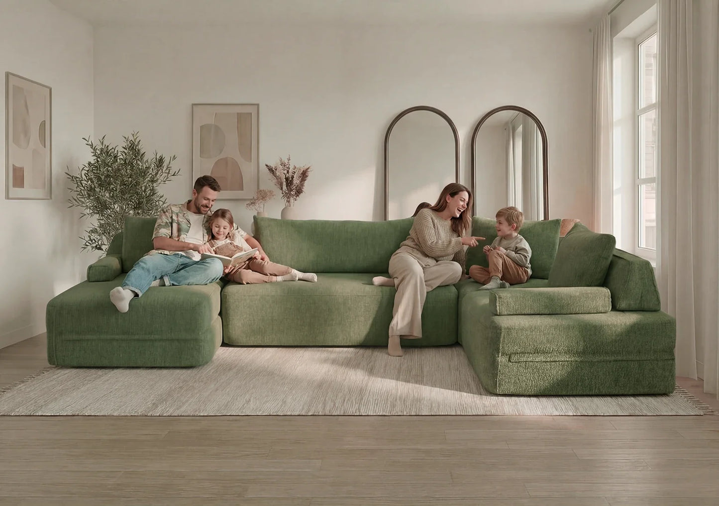 Cushie Modular 5-Seater U-Shaped Chaise (3.51m) - Sage