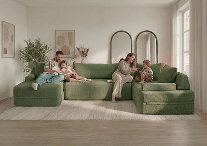 Cushie Modular 5-Seater U-Shaped Chaise (3.51m) - Sage
