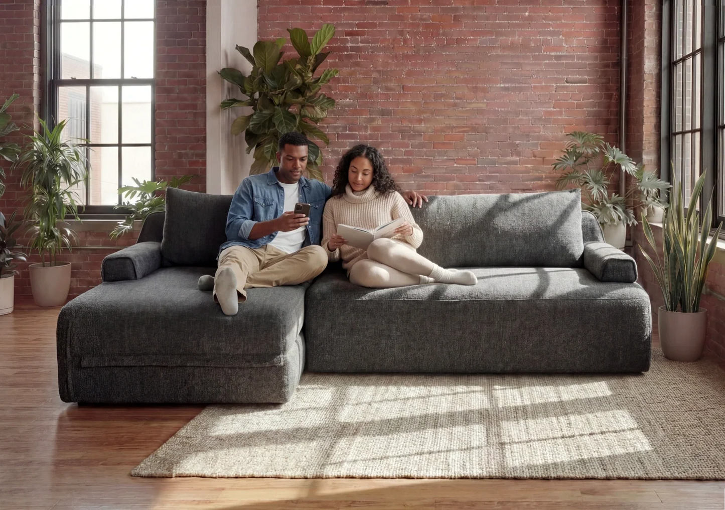 Cushie Modular 3-Seater Chaise (2.49m) - Charcoal