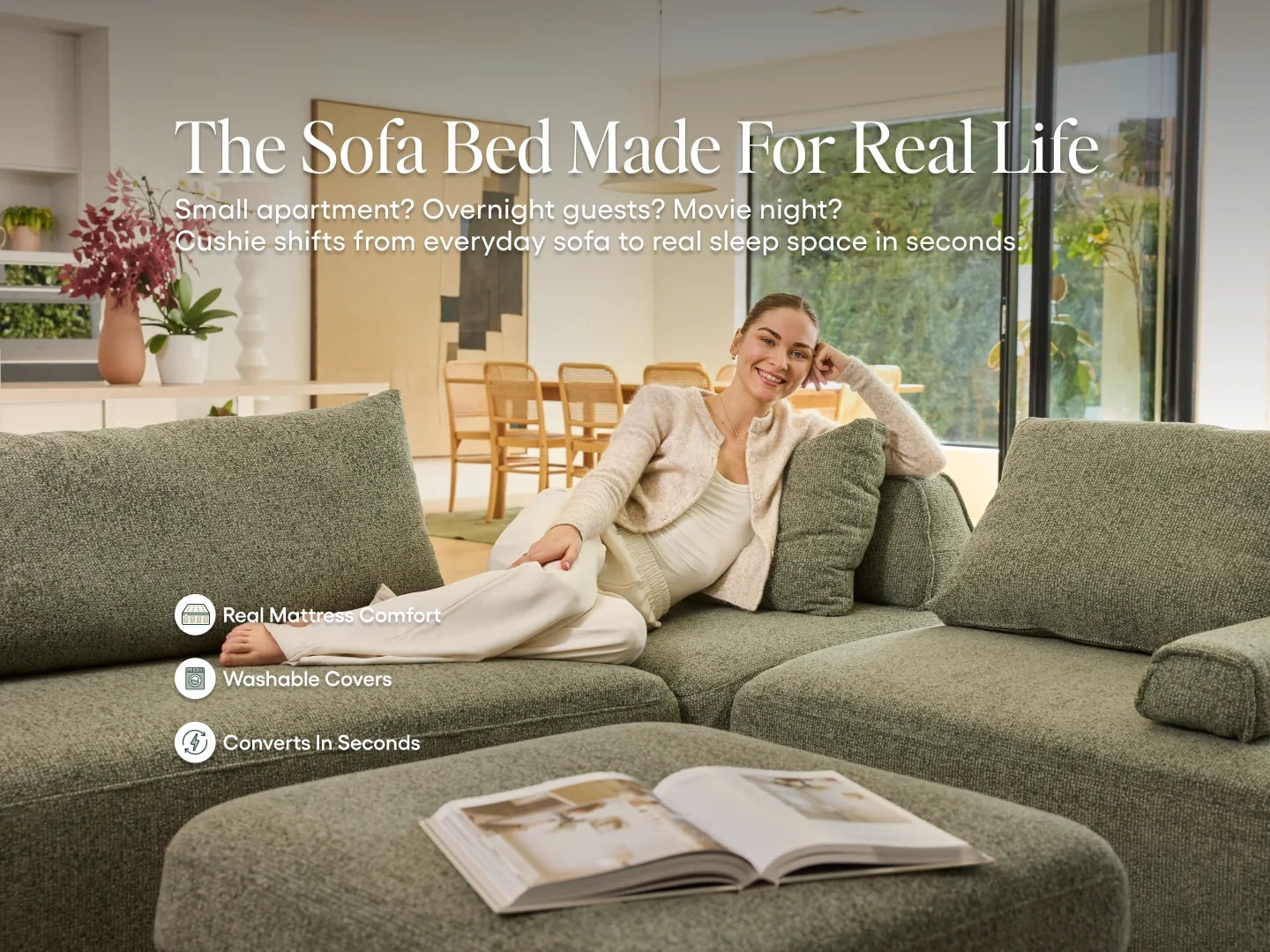 Cushie Modular 3-Seater Chaise (3m) - Sage
