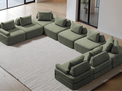Cushie Modular 9-Seater U-Shaped Chaise (5.08m) - Sage