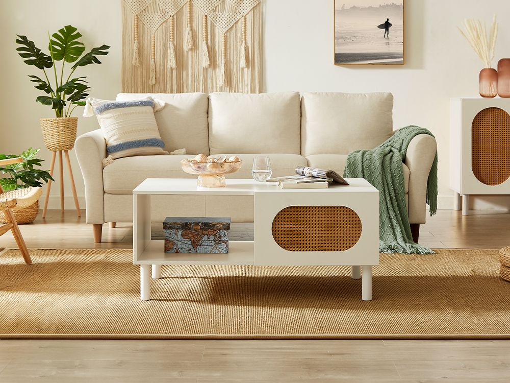 Kona White Rattan Coffee Table