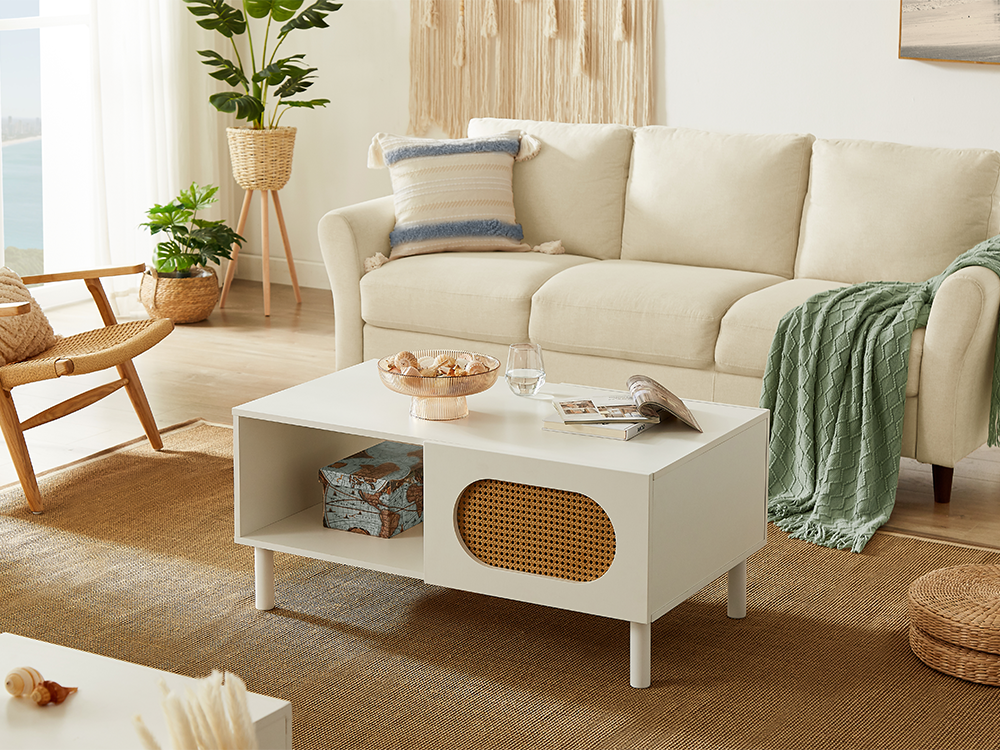Kona White Rattan Coffee Table